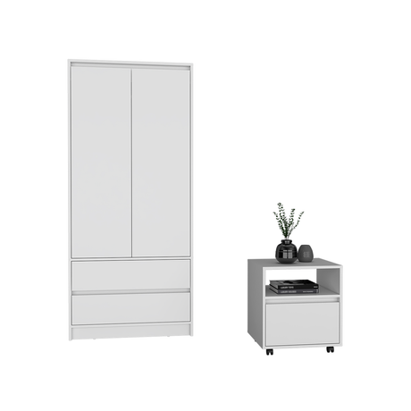 Laurel 2 Piece Bedroom Set, Nightstand + Armoire, White - Home Elegance USA