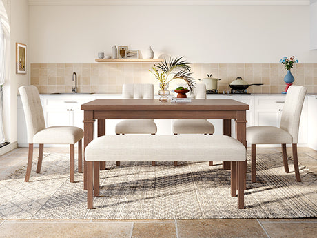 6-Piece Modern Dining Set, Rectangle Kitchen Table with 4 Upholstered Chairs & Bench, Ideal for Dining Room and Living Room, (Easy Assembly, Space Saving) - sold by Home Elegance USA