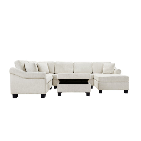 Contemporary U-shaped Sectional Sofa with Movable Storage Ottoman, White Chenille 111.8' - sold by Home Elegance USA