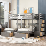 Full Over Twin & Twin Bunk Bed, Wood Triple Bunk Bed with Drawers and Guardrails (Gray) - sold by Home Elegance USA