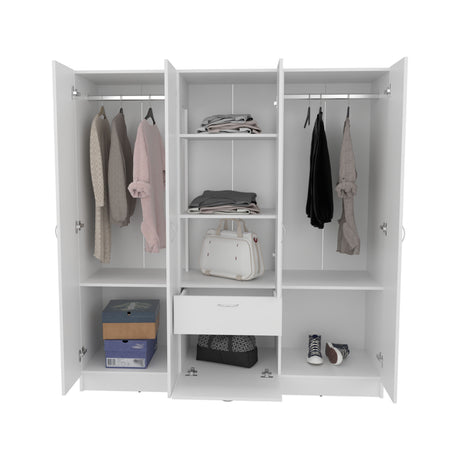 Mitu Six Doors Armoire, Seven Interior Shelves, One Drawer, Rod White - sold by Home Elegance USA