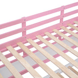 Full-Over-Full Castle Style Bunk Bed with 2 Drawers 3 Shelves and Slide - Pink - Home Elegance USA