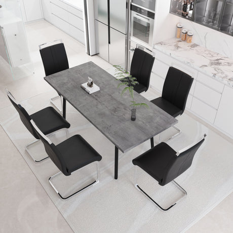 55.12-70.87' expandable square dining table set that can accommodate 4-6 people, equipped with 6 C-shaped tubular cushioned armless dining chair,  kitchen table and chair set, with metal legs - sold by Home Elegance USA