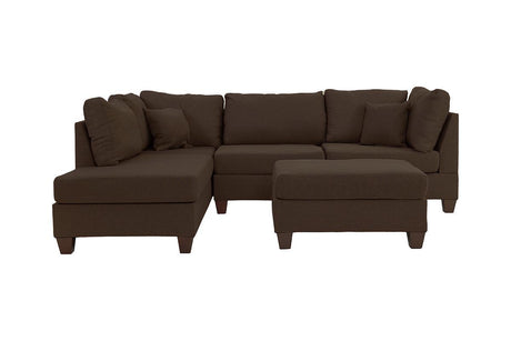Chocolate Color 3pcs Sectional Living Room Furniture Reversible Chaise Sofa And Ottoman Polyfiber Linen Like Fabric Cushion Couch - sold by Home Elegance USA