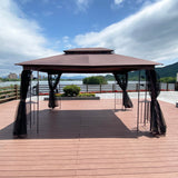 13x10 Outdoor Patio Gazebo Canopy Tent With Ventilated Double Roof And Mosquito net(Detachable Mesh Screen On All Sides),Suitable for Lawn, Garden, Backyard and Deck,Brown Top - Canopies & Gazebos - W41942173 - image - 7