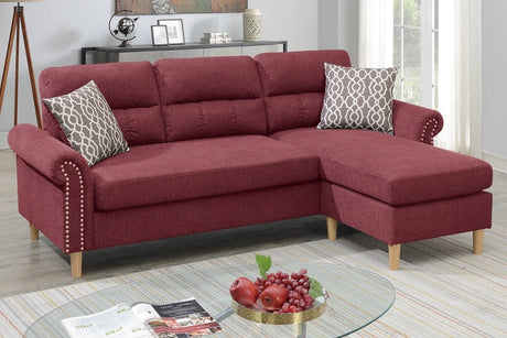 Paparika Red Color Polyfiber Reversible Sectional Sofa Set Chaise Pillows Plush Cushion Couch Nailheads - sold by Home Elegance USA