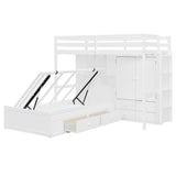 Twin Bunk Bed with Drawers, Wardrobe, Storage Shelves and Hydraulic Bed,White - sold by Home Elegance USA