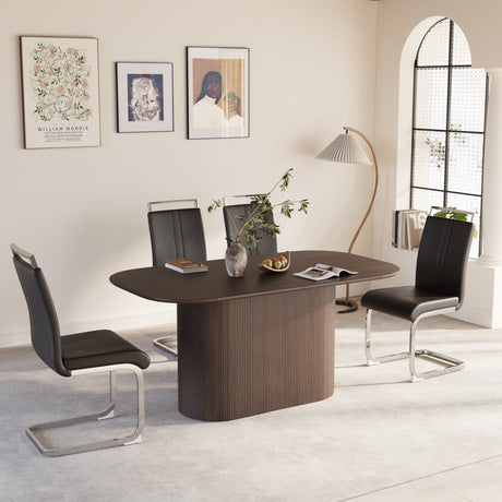 63 'medieval modern brown style MDF dining table and PU armless dining chair set 4. Assemble Desktop and Silver plated metal leg dining chair set, suitable for home&kitchen - sold by Home Elegance USA
