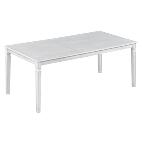 TREXM Vintage Extendable Dining Table Set for 6 with 4 Chairs & Bench, 59 to 72-Inch Rustic Farmhouse Kitchen Table Set with Distressed Finish and Retro Carved Legs (Washed White) - sold by Home Elegance USA