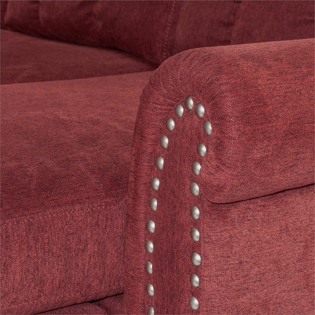 Paparika Red Color Polyfiber Reversible Sectional Sofa Set Chaise Pillows Plush Cushion Couch Nailheads - sold by Home Elegance USA