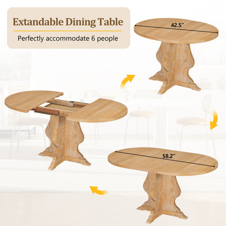 TREXM Farmhouse 5-Piece Dining Table Set with 4 Upholstered Chairs, Wood Extendable Dining Table with 15.7' Leaf for Extra Seating for Dining Room, Kitchen and Living Room (Natural Wood Wash) - sold by Home Elegance USA