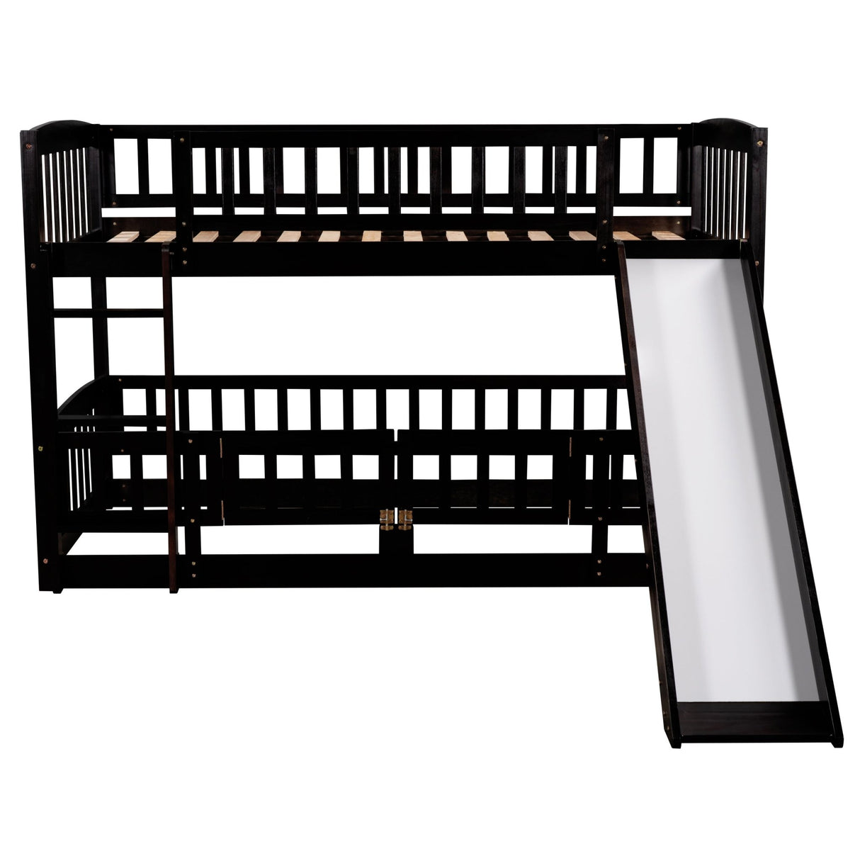 Bunk Bed with Slide,Twin Over Twin Low Bunk Bed with Fence and Ladder for Toddler Kids Teens Espresso - LT000082AAP - Home Elegance USA - 5