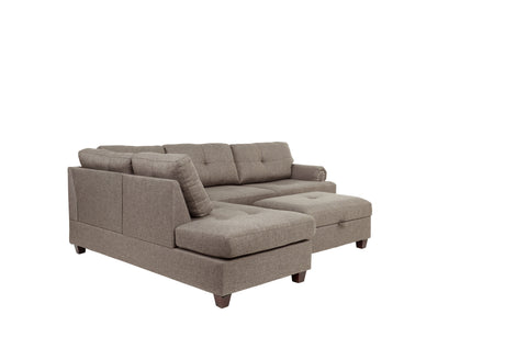Contemporary 3-pcs Sectional Sofa Mocha Dorris Fabric Cushion Sofa Chaise Ottoman Reversible Couch Pillows - sold by Home Elegance USA