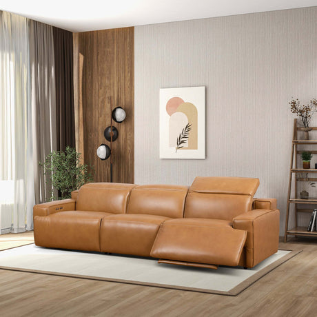 Urbana Triple PWR Recliner Sofa - Tan Leather - sold by Home Elegance USA