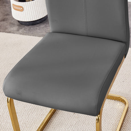 Table and chair set.Elegant Transparent Tempered Glass Dining Set - 71'x35.4' with 8 Dark Gray PU Chairs with golden C-tube metal leg. - sold by Home Elegance USA