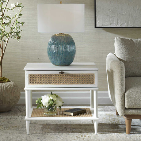 Coast Rattan Side Table White / Woodtone - White / Light Brown by Uttermost - View 2