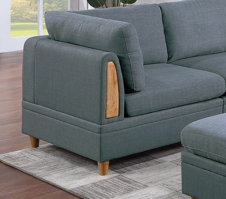 Contemporary Living Room Furniture 6pc Modular Sectional Sofa Set Steel Dorris Fabric Couch 3x Wedges 2x Armless Chair And 1x Ottomans - sold by Home Elegance USA