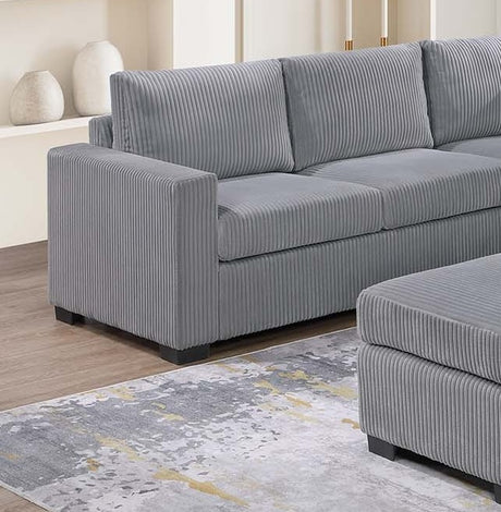 Modern Functional Light Gray Corduroy Upholstered Sectional Set Living Room One Arm Loveseat Wedge Console Ottoman 4pc Couch Sofa Set - sold by Home Elegance USA
