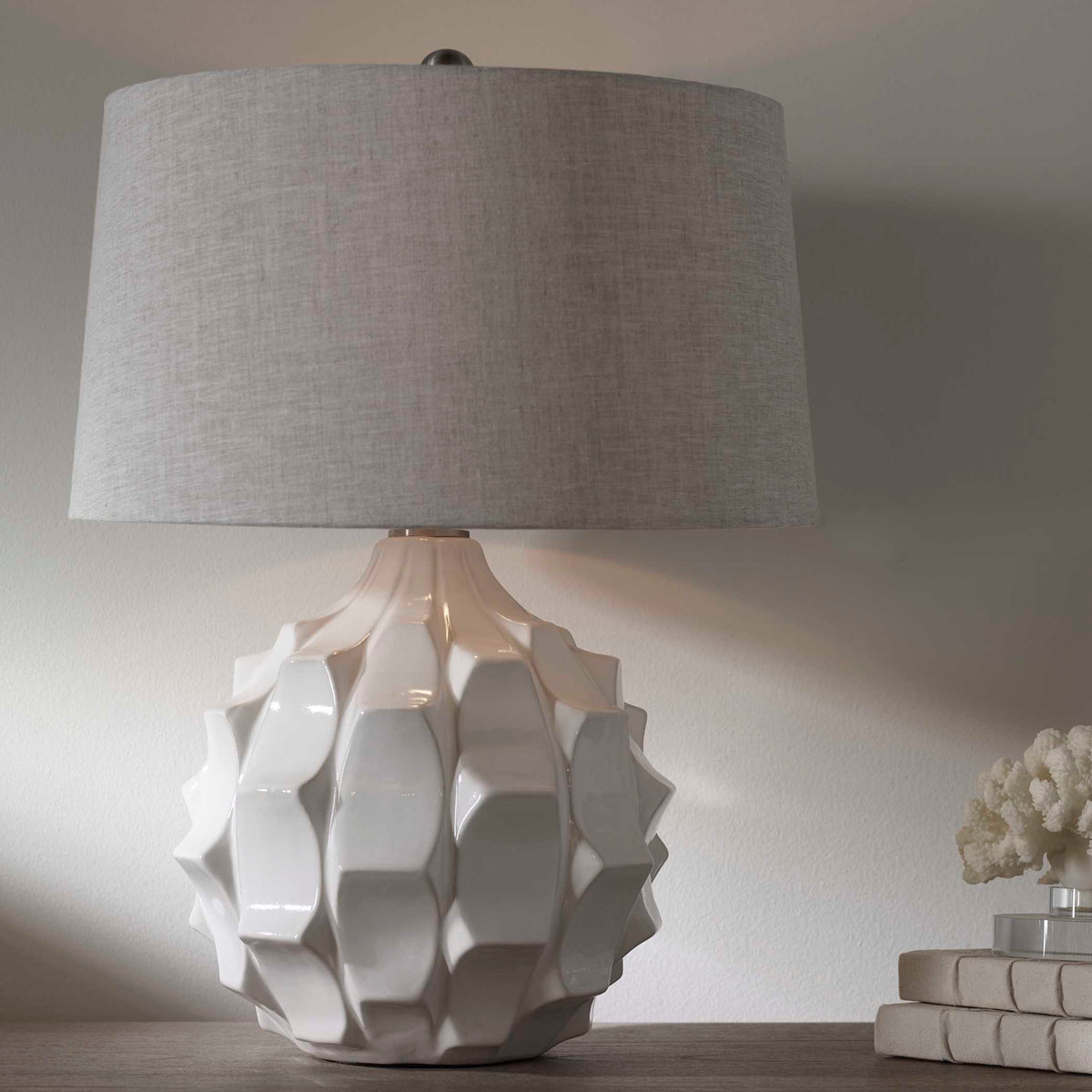Guerina Scalloped Lamp - White by Uttermost - View 2