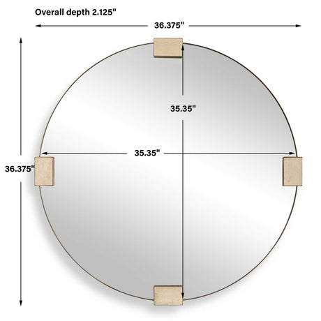 Russo Travertine Round Mirror Bronze / Brown / Gold - Beige by Uttermost - View 7