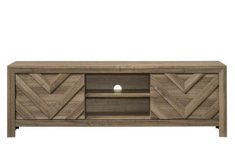 1pc Rustic Chevron-patterned Contemporary Traditional Interiors Entertainment Console TV Stand Living Room Furniture Light Brown Warm Wood Finish - sold by Home Elegance USA