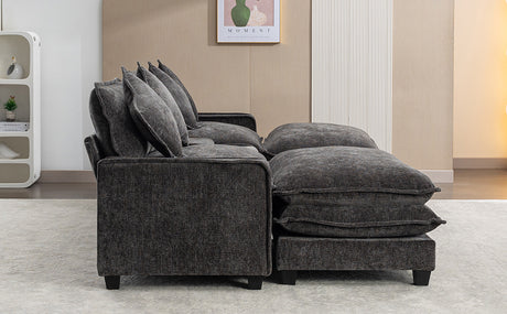 Modern Chenille Upholstered Sectional Sofa with Ottomans, USB Ports, Cup Holders, and Storage in Grey - sold by Home Elegance USA