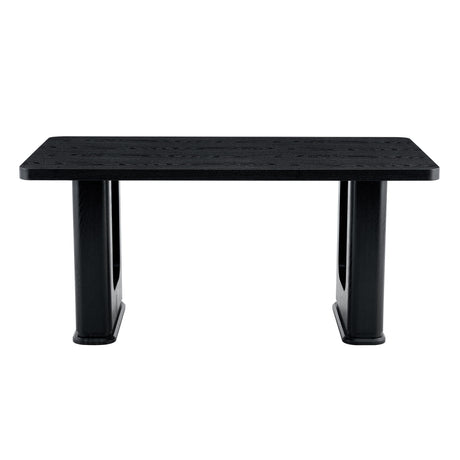 Table and chair set.64.5 x 35.4 Inch Stylish Black Wood Color Textured Dining Table.Paired with 6 Dark Gray Linen-Cotton Material High Resilience Dining Chair with Metal Leg. - sold by Home Elegance USA