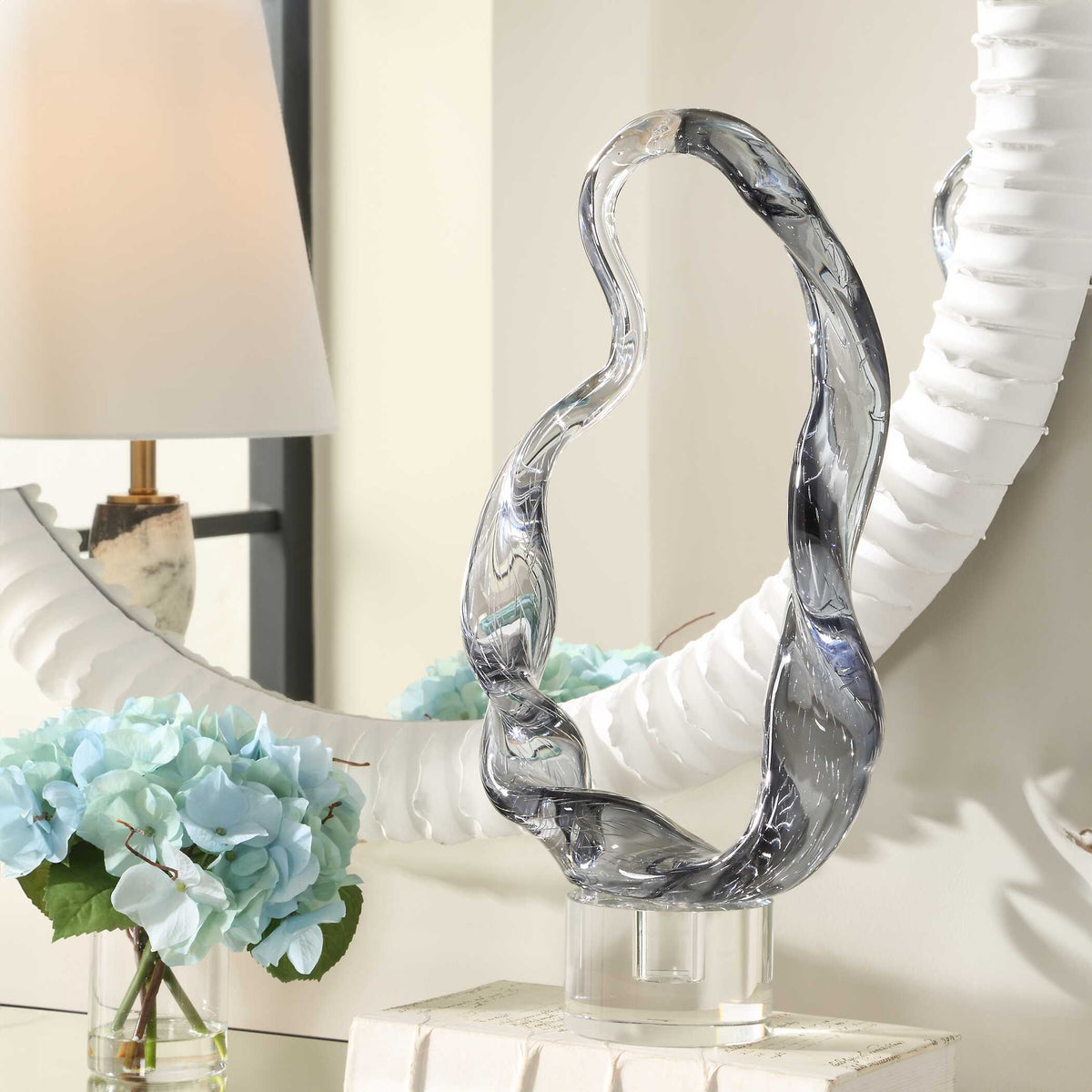 Luminous Twist Glass Sculpture - Black / White by Uttermost - View 2