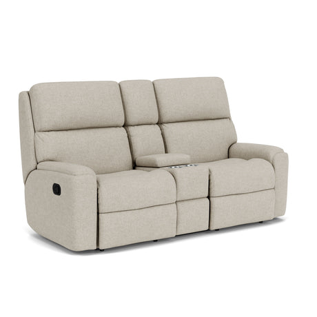 Rio Transitional Fabric Reclining Loveseat With Console | Flexsteel