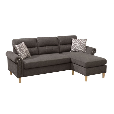 Tan Color Polyfiber Reversible Sectional Sofa Set Chaise Pillows Plush Cushion Couch Nailheads - sold by Home Elegance USA