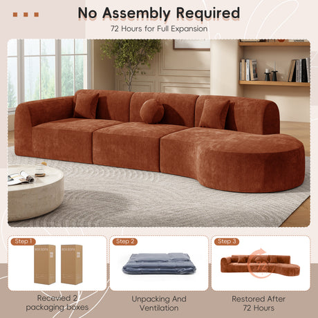 140' Modern Curved Sectional Sofa with High-Density Fully Compressed Sponge and Chaise Lounge, 3-Piece Set, Fully Assembled Right Hand Facing, Perfect for Living Room, Lounge - sold by Home Elegance USA