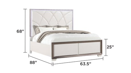Fabio Contemporary Style Queen 5PC Bedroom set Made with Diamond-Shaped Side Accents, LED Lighting and Wood in White Finish (NJ INVENTORY) - sold by Home Elegance USA