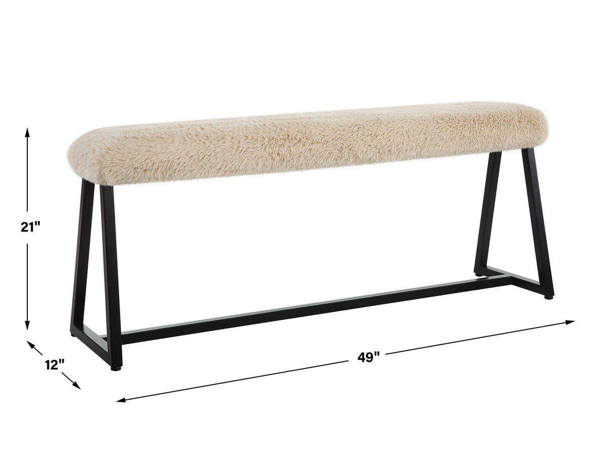 Taupo Sheepskin Bench - Beige / Black by Uttermost - View 7