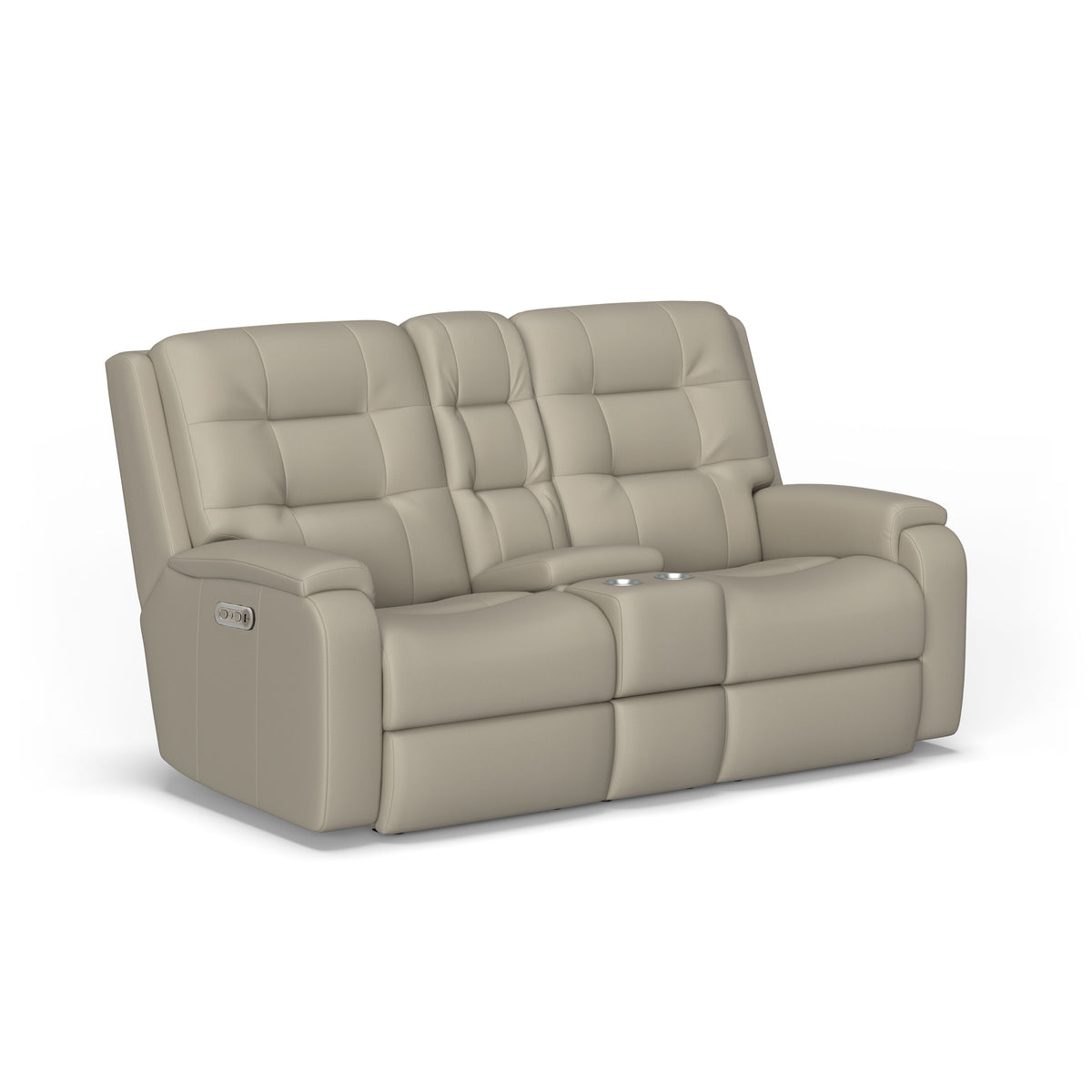 Arlo Transitional Leather Power Reclining Loveseat, Console & Power Headrests | Flexsteel