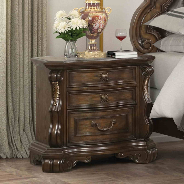 Traditional Style 1pc Nightstand Ball Bearing Glide Extended Corbels French And English Dovetail Drawers USB Port Dark Brown Finish Bedroom Furniture