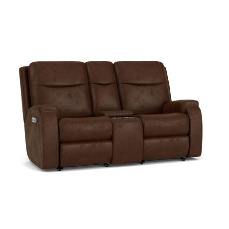Penn Transitional Fabric Power Reclining Loveseat With Console & Power Headrests & Lumbar | Flexsteel