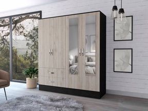 Florencia L Mirrored Armoire, Two Cabinets With Divisions,Black and Light Grey - sold by Home Elegance USA