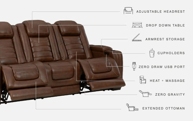 Power Reclining Sofa Backtrack Chocolate Leather - Ashley - Home Elegance USA