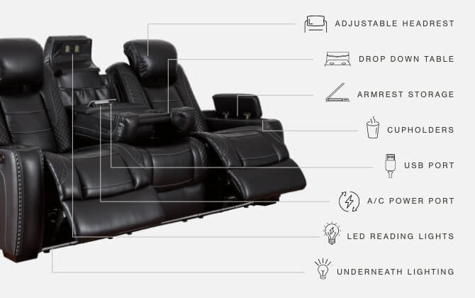 Midnight Party Time PWR REC Sofa with ADJ Headrest - Ashley