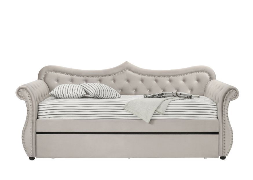 Adkins Daybed W/Trundle (Twin) 39430 Beige Velvet | Acme | Home Elegance USA