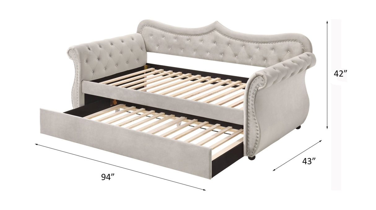 Adkins Daybed W/Trundle (Twin) 39430 Beige Velvet | Acme | Home Elegance USA