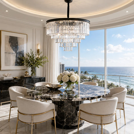 Allure 21-Light LED Chandelier – Black Round Crystal Cascade Luxury Fixture