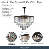Allure 21-Light LED Chandelier – Black Round Crystal Cascade Luxury Fixture