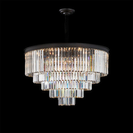Allure 21-Light LED Chandelier – Black Round Crystal Cascade Luxury Fixture