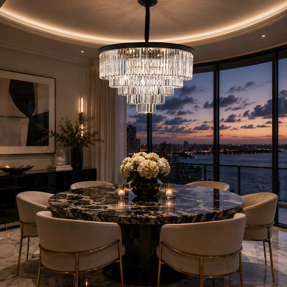 Allure 21-Light LED Chandelier – Black Round Crystal Cascade Luxury Fixture