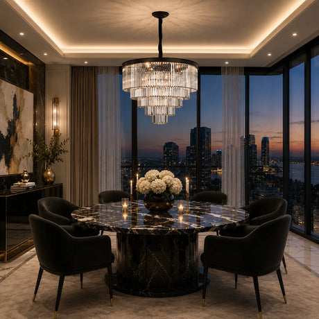 Allure 28-Light LED Chandelier – Black Round Tiered K9 Crystal Luxury Lighting