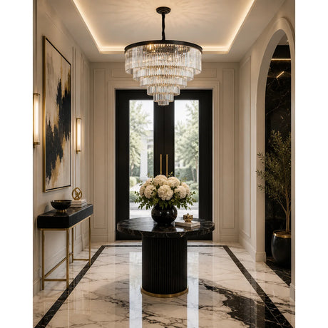 Allure 28-Light LED Chandelier – Black Round Tiered K9 Crystal Luxury Lighting
