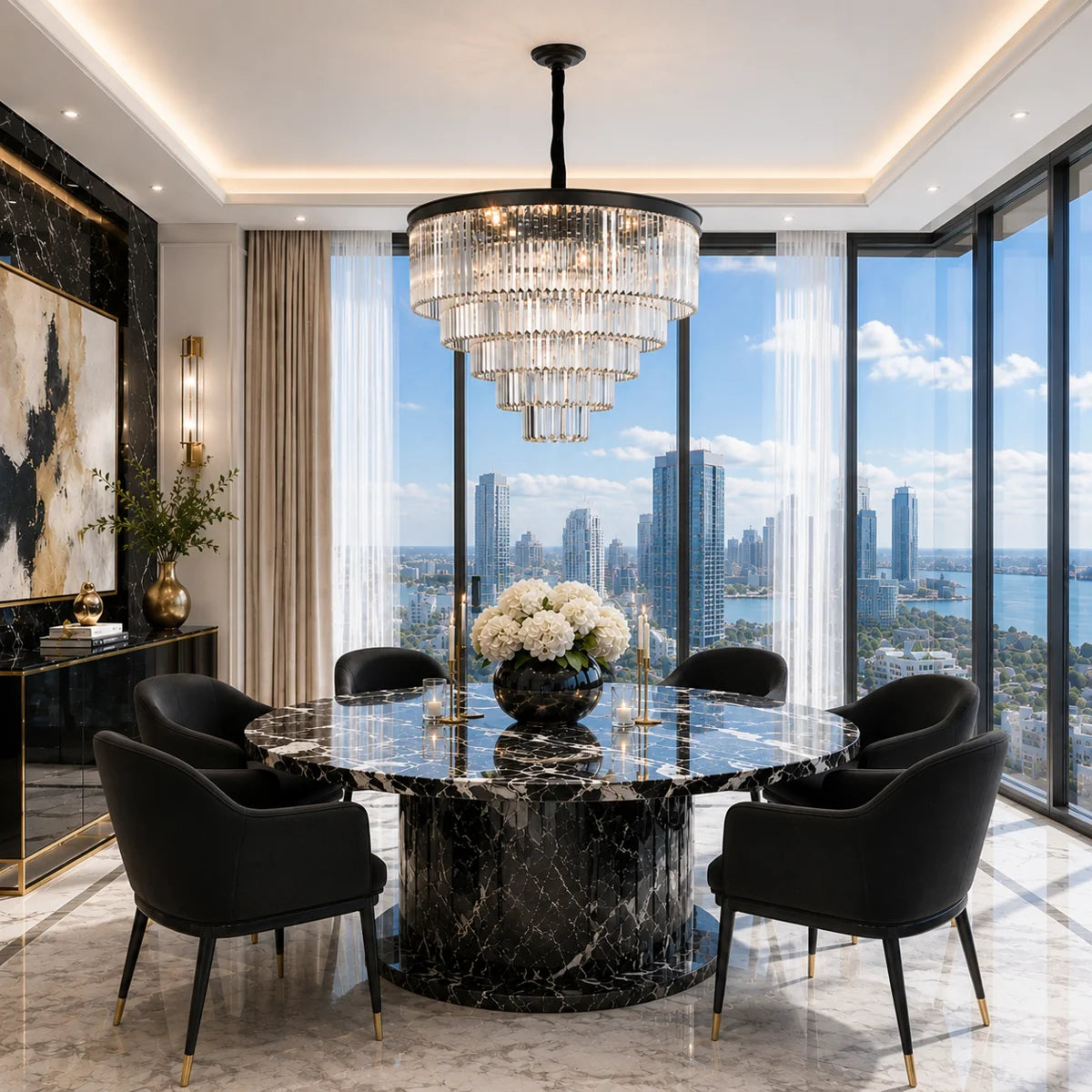 Allure 28-Light LED Chandelier – Black Round Tiered K9 Crystal Luxury Lighting