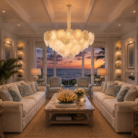 Almara 18-Light Chandelier – Gold Coastal Luxury Seashell Crystal Fixture