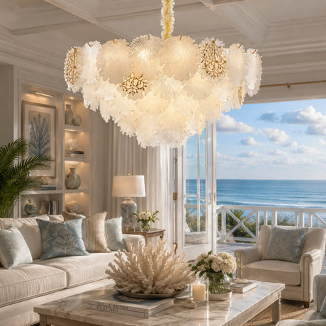Almara 18-Light Chandelier – Gold Coastal Luxury Seashell Crystal Fixture